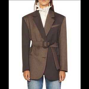 SANDRO Sandra Belted Checked Jacquard Blazer